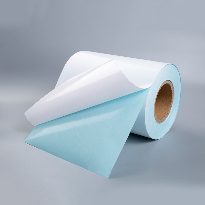 Papel semibrilhante com liner glassine azul